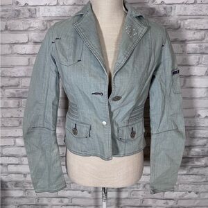 Rocawear Blue Jean Jacket Cropped Utility Design